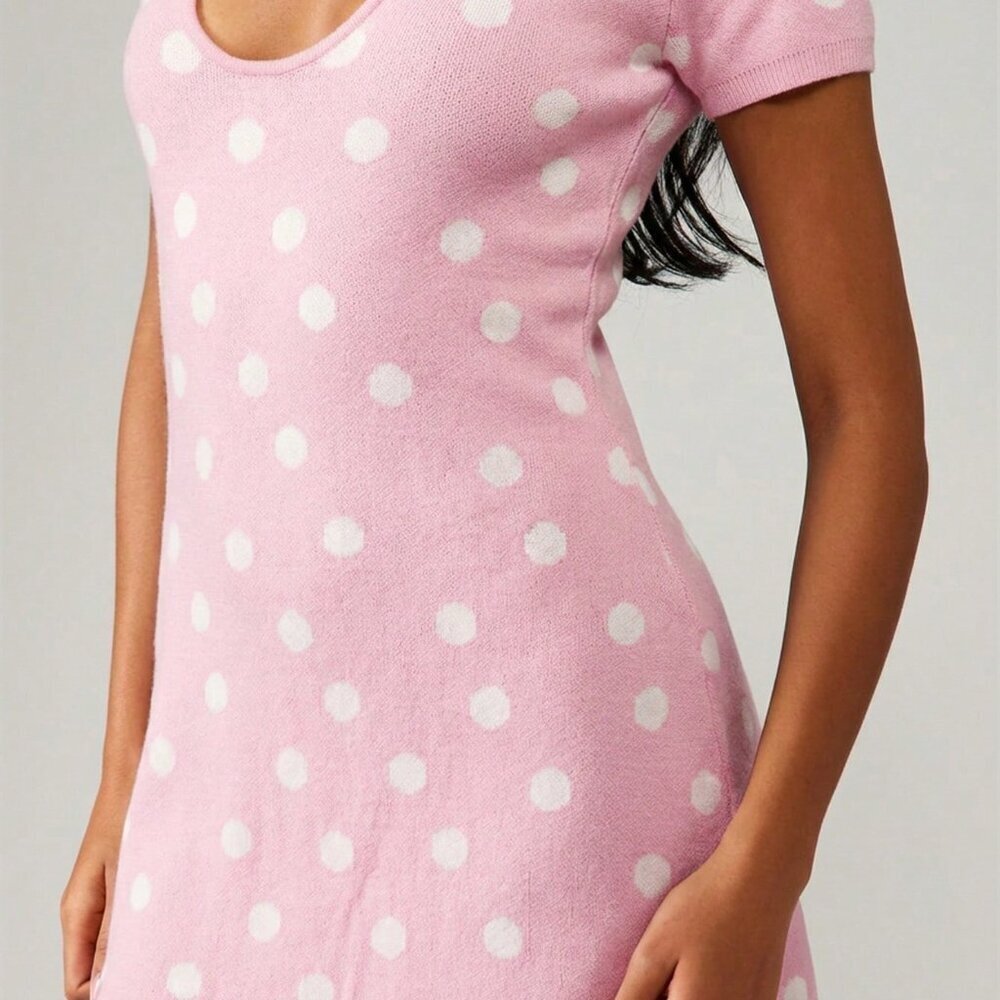 Pink Casual Women's Polka Dot Bodycon Sweater Mini Dress - Picture 4 of 6